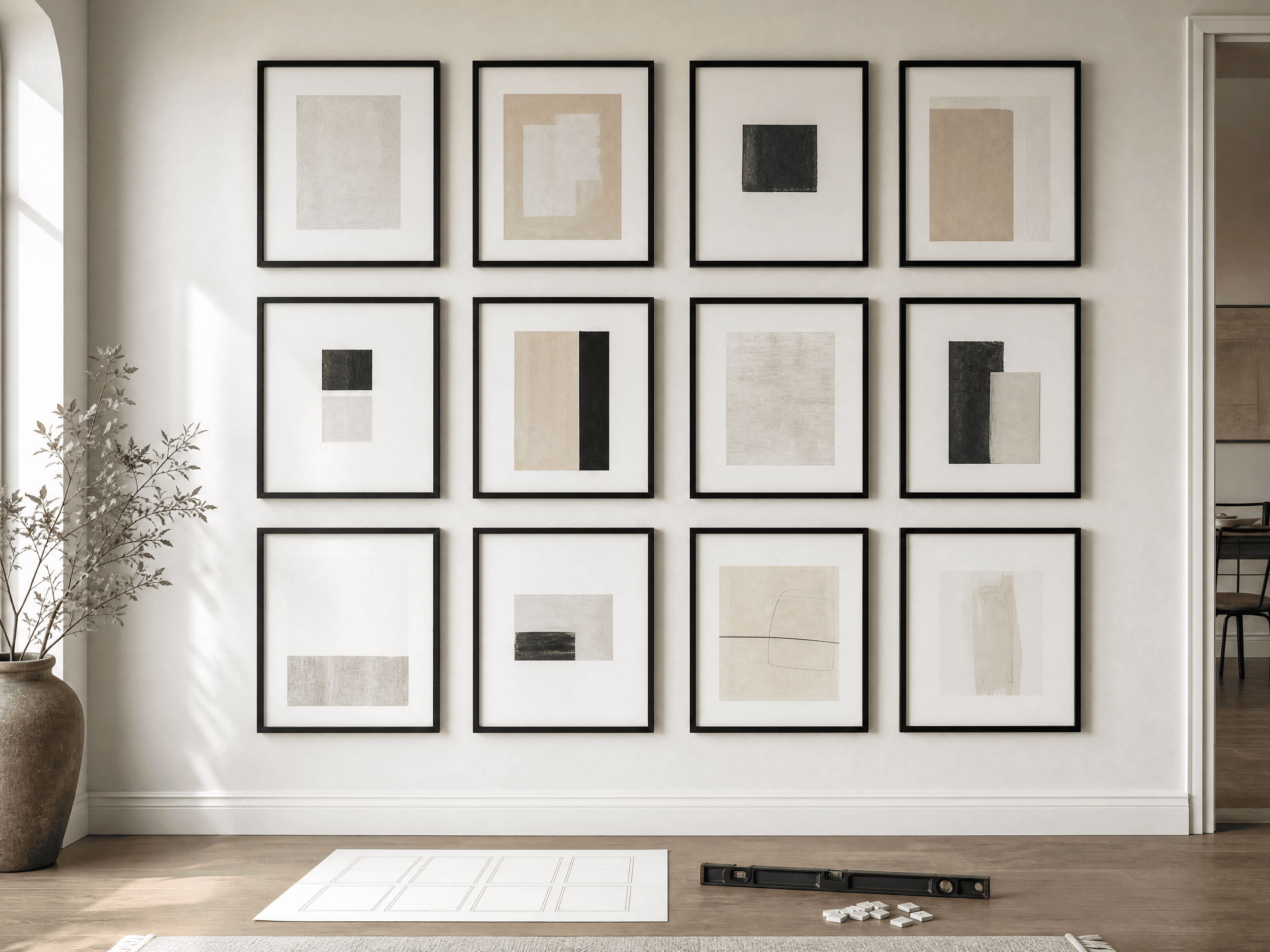 Gallery Wall Grand Set (12) — 12 picture frames, Layout template, Spirit level, Spacer chips, Hanging hardware